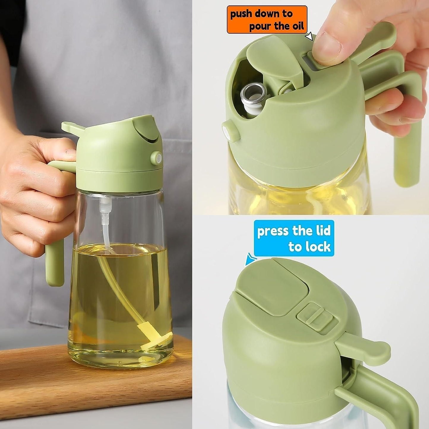 2-in-1 Oil Dispenser - Glass, Spray and Pour Design