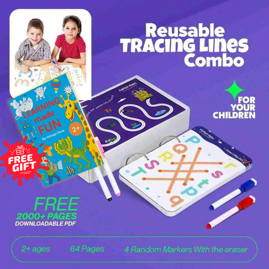 64 Pages Reusable Tracing Line book to improve HAND WRITING For kids + (2 FREE E-Book worth Rs 2000 - Learning Made Fun" & 2000 pages PDF worksheet for kids📚)